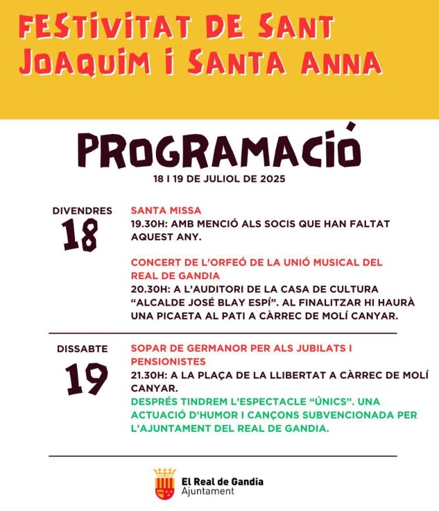 El Real de Gandia celebra las fiestas de Sant Joaquim y Santa Anna