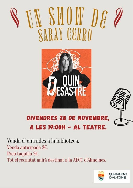 Saray Cerro llega a Almoines con un monólogo lleno de humor y solidaridad