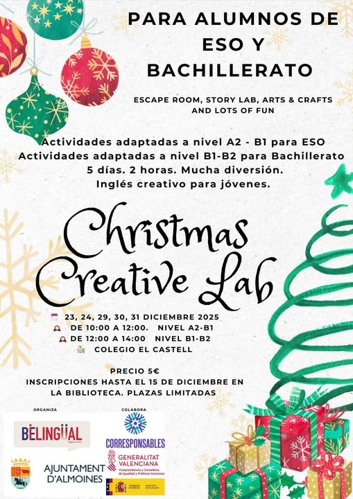 Christmas Creative Lab llega a Almoines para jóvenes de ESO y secundaria