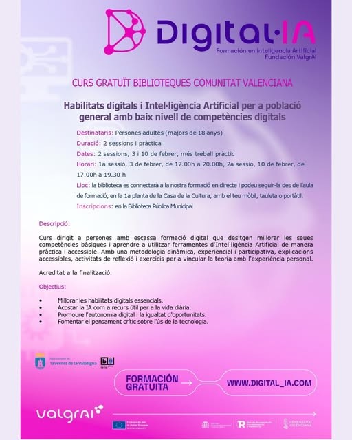 Tavernes de la Valldigna ofrece un curso gratuito de habilidades digitales