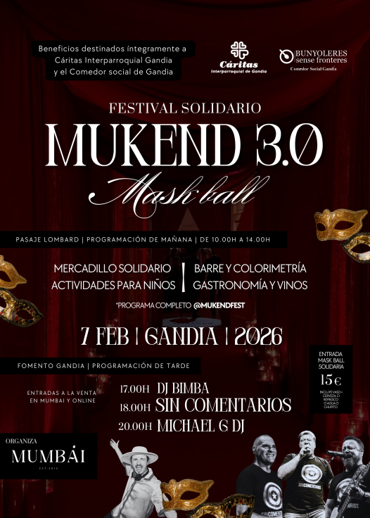 Gandia celebra el Mukend 3.0 con un tardeo solidario Mask Ball