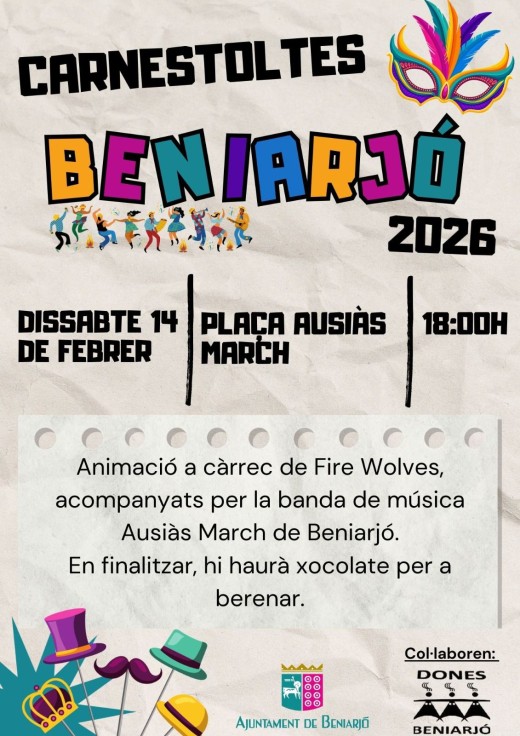 Beniarjó celebra los Carnavales 2026 con música, animación y merienda popular