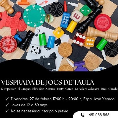 Espacio Juvenil de Xeraco organiza una tarde de juegos de mesa