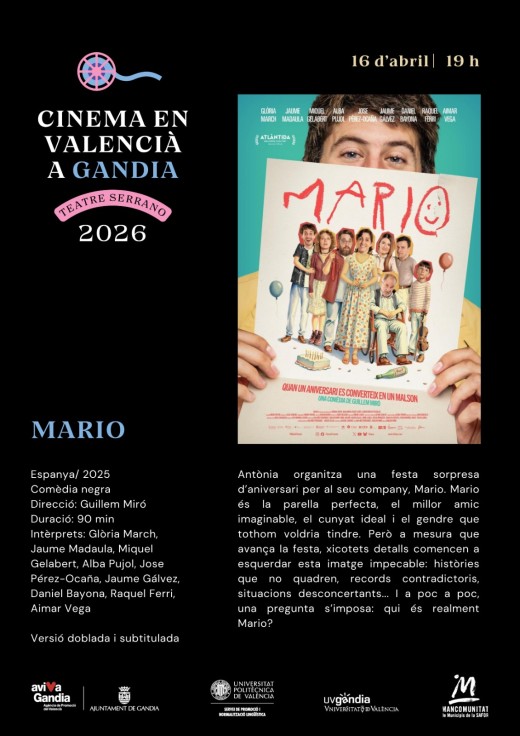 Gandia proyecta cine en valenciano accesible con la película Mario en el Teatro Serrano