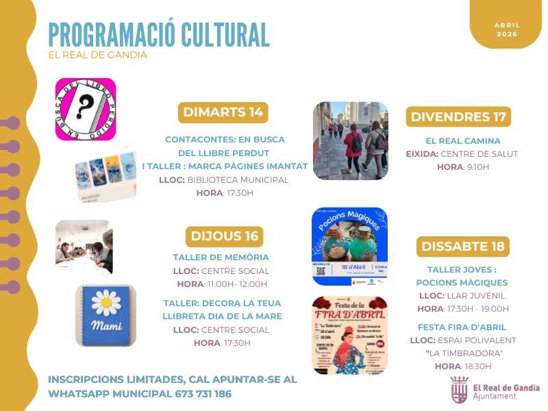 El Real de Gandia presenta la programación de actividades para la próxima semana en la ciudad