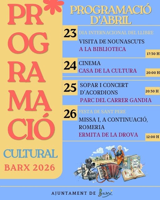 Barx presenta su programación cultural de abril con actividades para todos los públicos