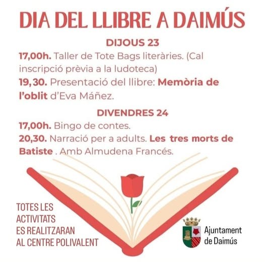 Daimús celebra el Día del Libro con talleres, presentaciones y narración para todas las edades