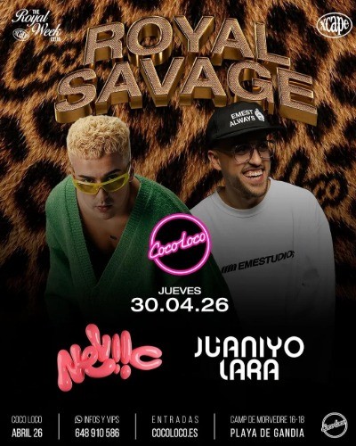 Gandia acoge la fiesta musical Royal Savage con DJ Juaniyo Lara y Neviic en Cocoloco