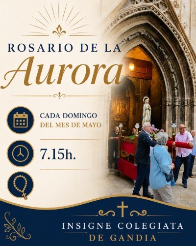 Gandia celebra el Rosario de la Aurora durante los domingos de mayo en la Insigne Colegiata