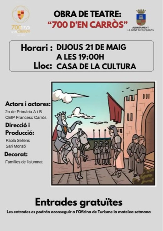 La Font d’en Carròs celebra su 700 aniversario con una representación teatral en la Casa de la Cultura