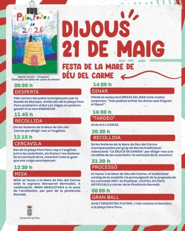 Piles celebra la festividad de la Mare de Déu del Carme con música, pólvora y tradición