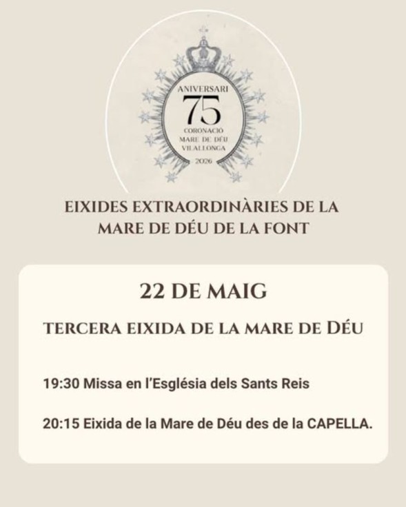 Vilallonga celebra una nueva salida extraordinaria de la Mare de Déu de la Font por el 75 aniversario de su coronación