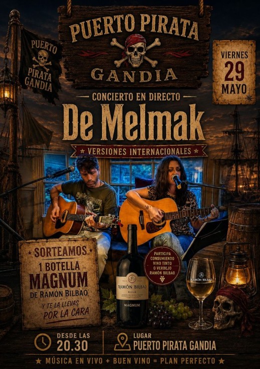 Gandia presenta el concierto De Melmak con versiones internacionales en directo en Puerto Pirata
