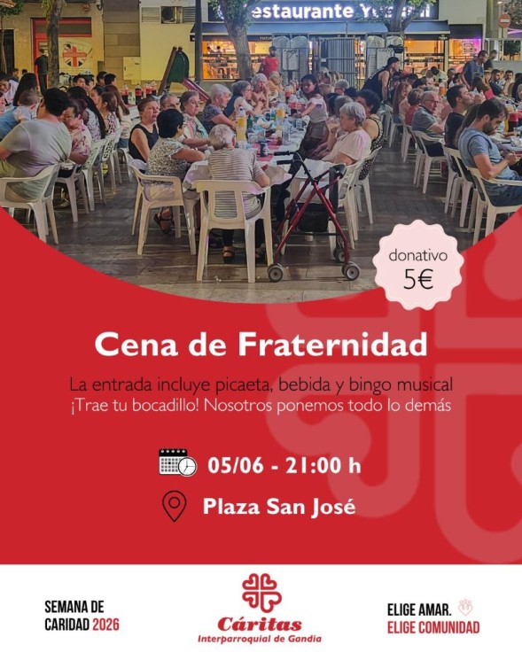 Cáritas Gandia celebra la Cena de Fraternidad dentro de la Semana de la Caridad en la Plaza Sant Josep