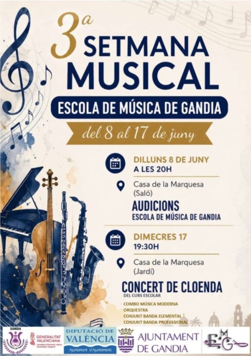 Gandia celebra la 3ª Semana Musical de la Escola de Música con audiciones y concierto de clausura
