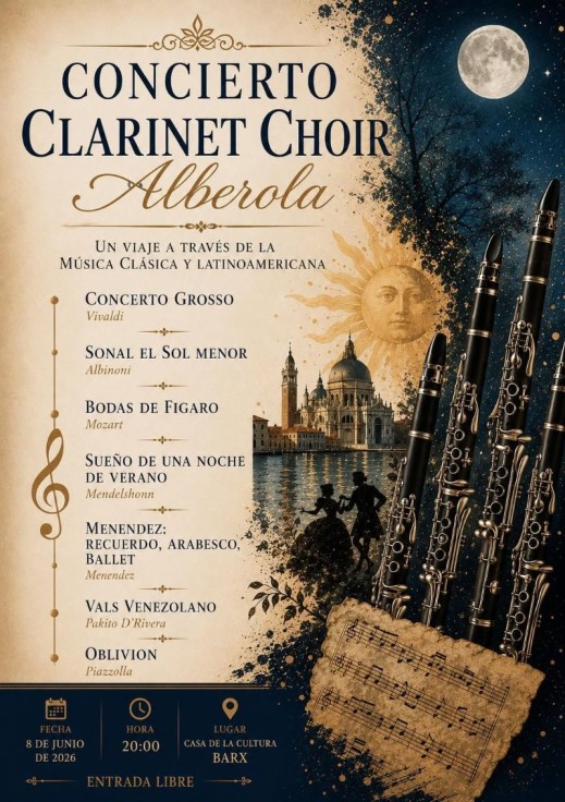 Barx presenta un concierto del Clarinet Choir Alberola con un recorrido musical entre Europa y Latinoamérica