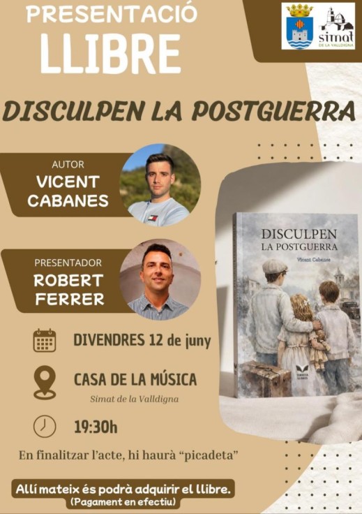 Simat de la Valldigna acoge la presentación de la novela Disculpen la postguerra