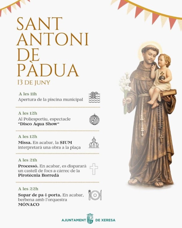 Xeresa celebra la festividad de San Antonio de Padua con una jornada de actos religiosos, culturales y festivos