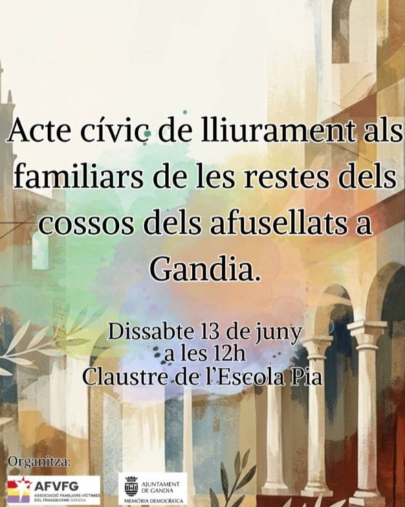 Gandia celebra un acto institucional de entrega de restos de cuatro víctimas del franquismo a sus familias