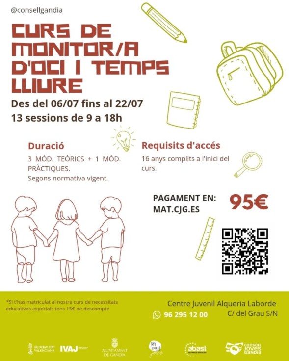 Gandia abre las inscripciones para el Curso de Monitor/a de Ocio y Tiempo Libre