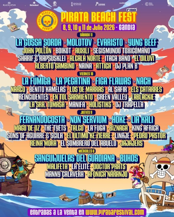 Gandia celebra la octava edición del Pirata Beach Fest con cuatro días de música en directo