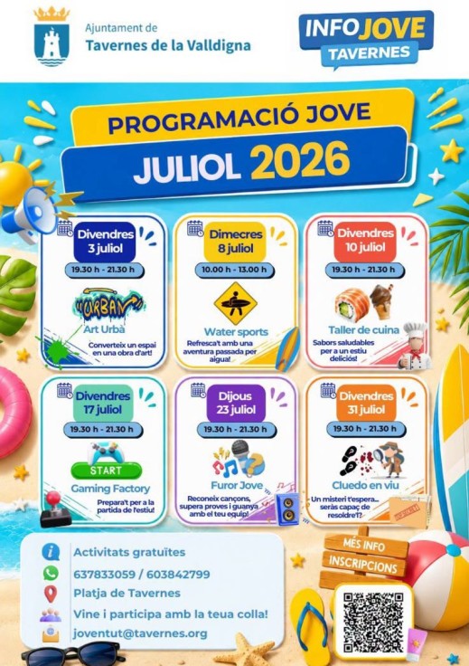 Tavernes de la Valldigna impulsa una programación juvenil gratuita durante todo el mes de julio