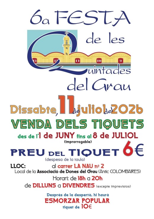 Grao de Gandia celebra la sexta edición de la Festa de les Quintades con cena popular y verbena