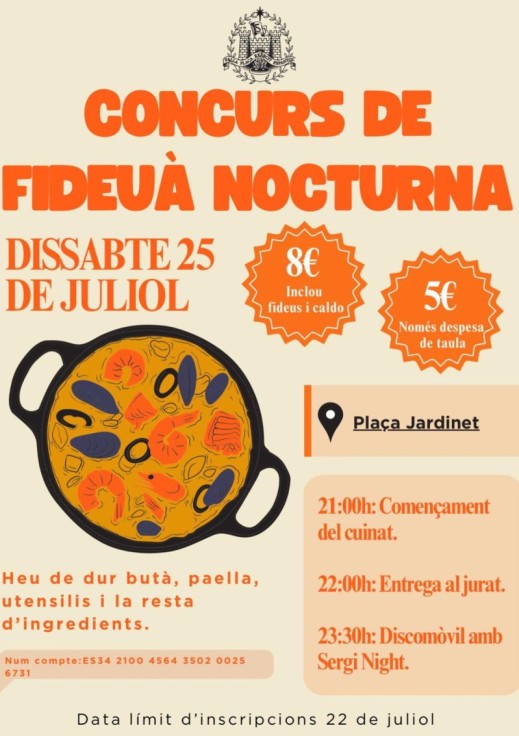 Concurso de Fideuà Nocturna con una velada gastronómica y festiva