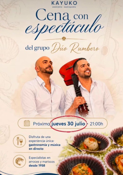 Playa de Gandia disfrutará de una velada de gastronomía y música en directo con Dúo Rumbero