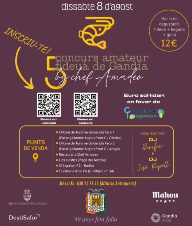 Gandia reúne gastronomía y solidaridad en la quinta edición del Concurso Amateur de Fideuà by Chef Amadeo