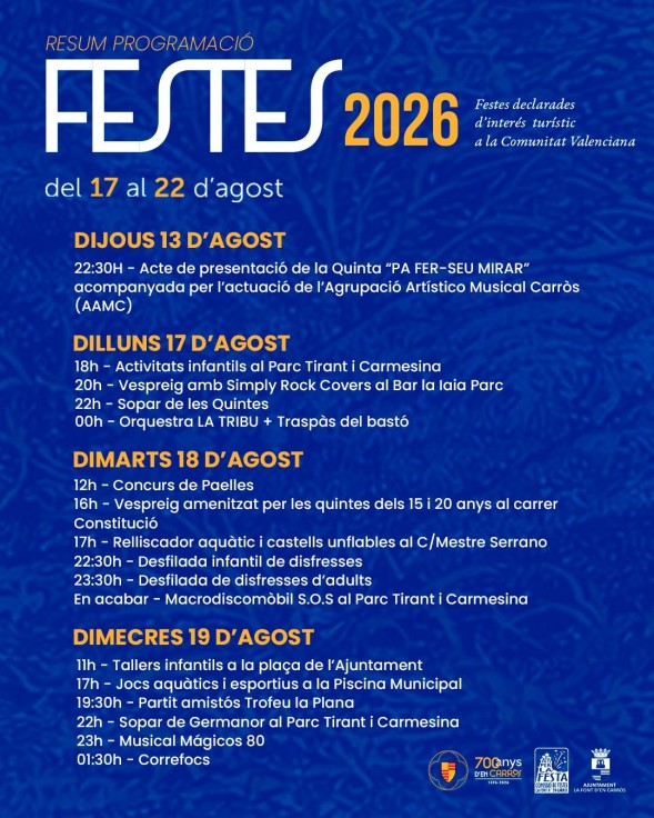 La Font d’en Carròs presenta su programa de fiestas patronales 2026