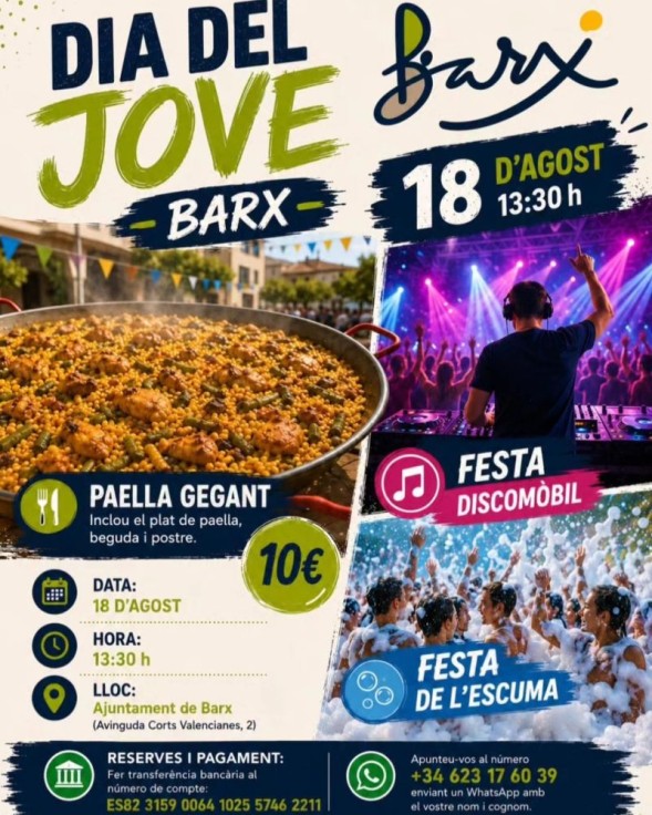 Barx celebra el Día del Joven con paella, música y fiesta de espuma