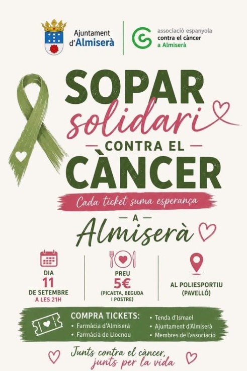 Almiserà celebra una cena solidaria contra el cáncer