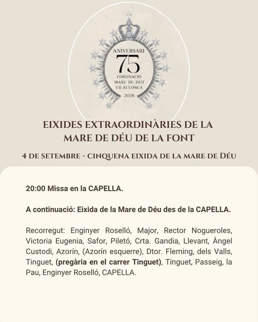 Villalonga celebra la quinta salida de la Virgen Maria por el 75 aniversario de su coronación
