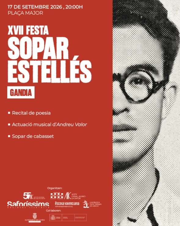 Gandia celebra la XVII Festa Sopar Estellés en homenaje al poeta Vicent Andrés Estellés