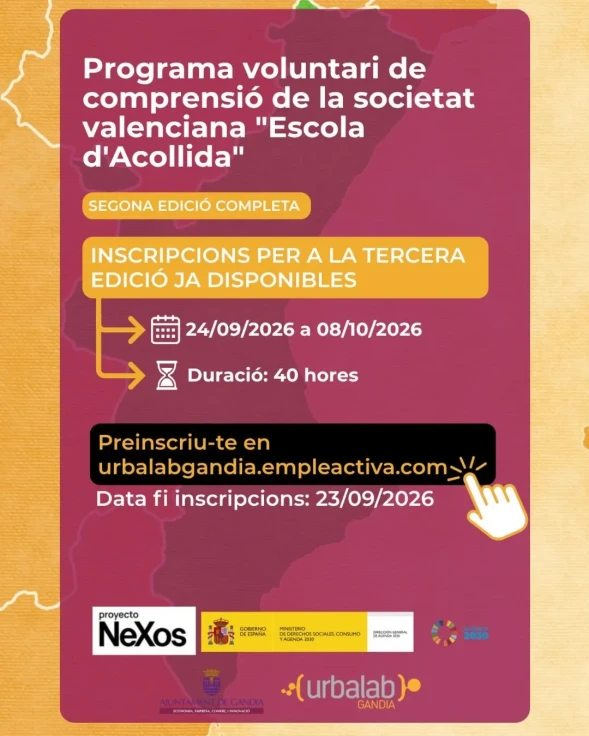 Gandia abre la inscripción para la tercera edición de la Escola d'Acolliida