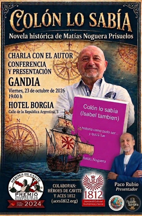 Gandia presenta la novela histórica Colón o sabía con un encuentro con el autor Matías Noguera Prisuelos