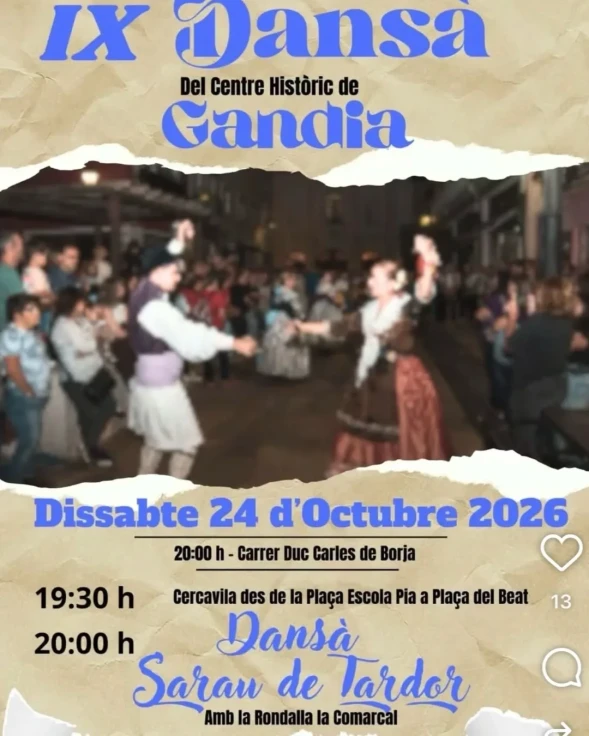 Gandia celebra la IX Dansà del Centre Històric con música y folclore valenciano