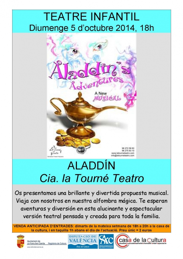 La Font d’en Carròs acoge hoy la obra de teatro infantil Aladdín