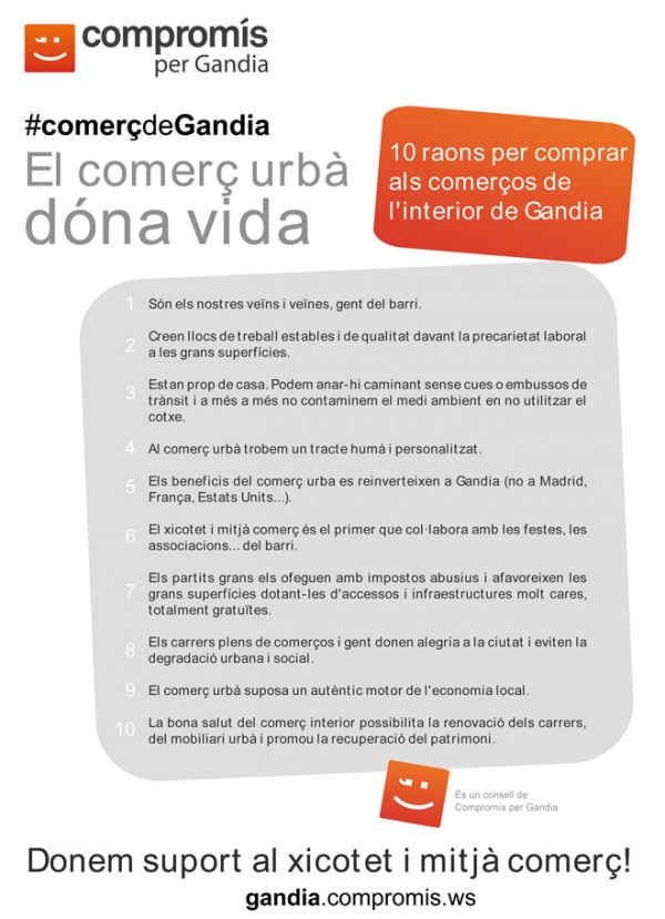 Compromís per Gandia apuesta por el comercio local para esta Navidad