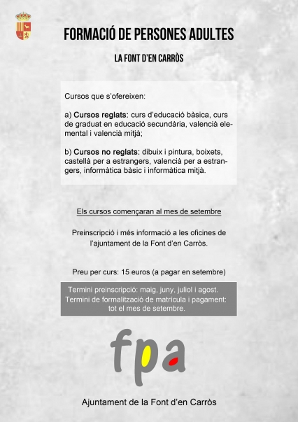 La Font d´En Carròs abre la preinscripción a los Cursos de Formación para Mayores