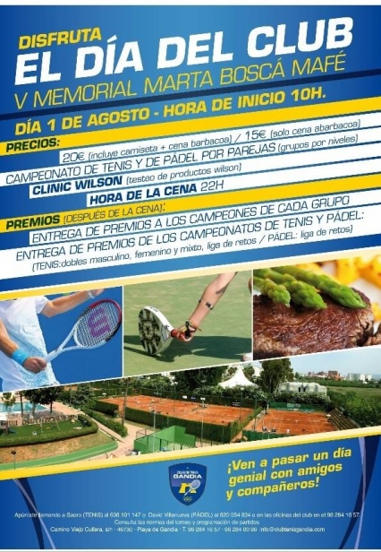 El Club de Tenis Gandia celebra el 1 de agosto el Día del Club con novedades