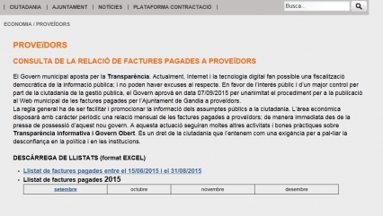 Gandia publica las facturas pagadas a proveedores de septiembre