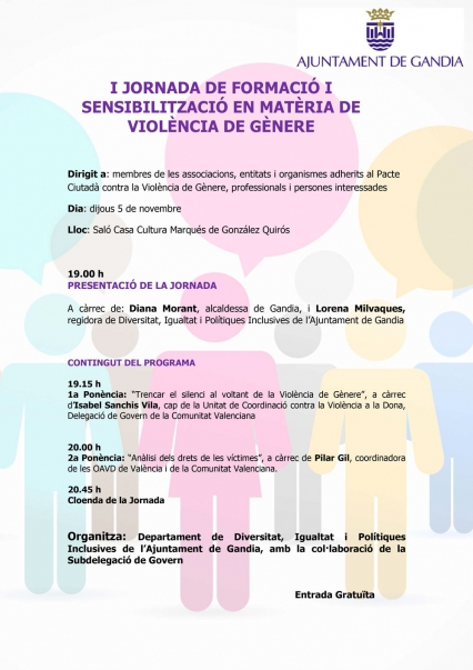 Expertas en materia de violencia de género participarán en la Jornada de Formación y Sensibilización de Gandia