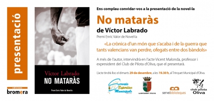 Se presenta en Oliva el libro ´No matarás´ premio Enric Valor de novela