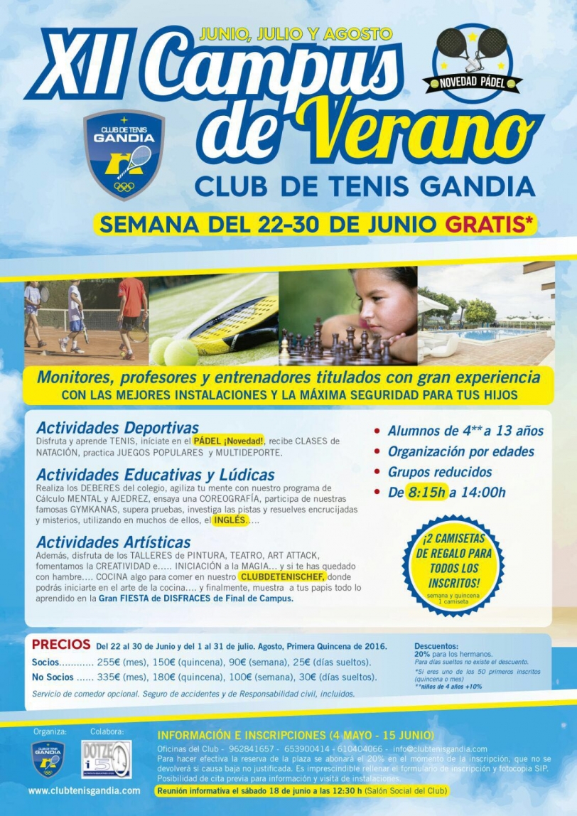 El Club de Tenis Gandia acoge un Campus de Verano con novedades deportivas