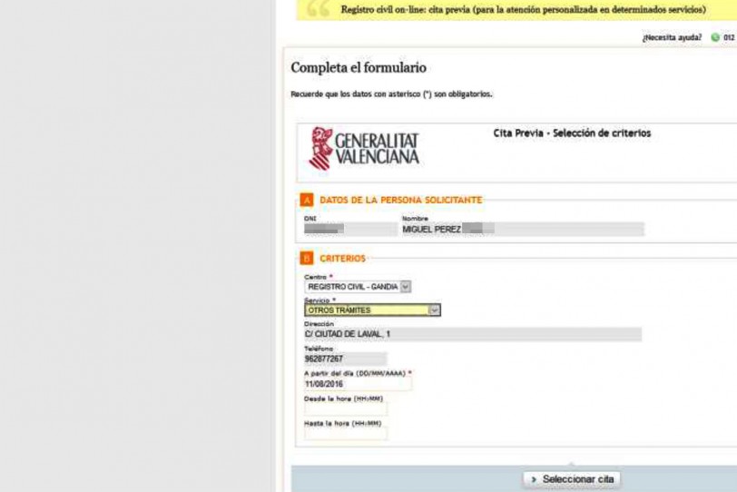 Conselleria habilita la cita previa para el Registro Civil de Gandia