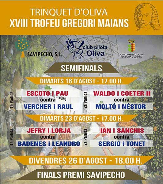 El Trinquet de Oliva acoge el decimo octavo Trofeo Gregori Maians de raspall
