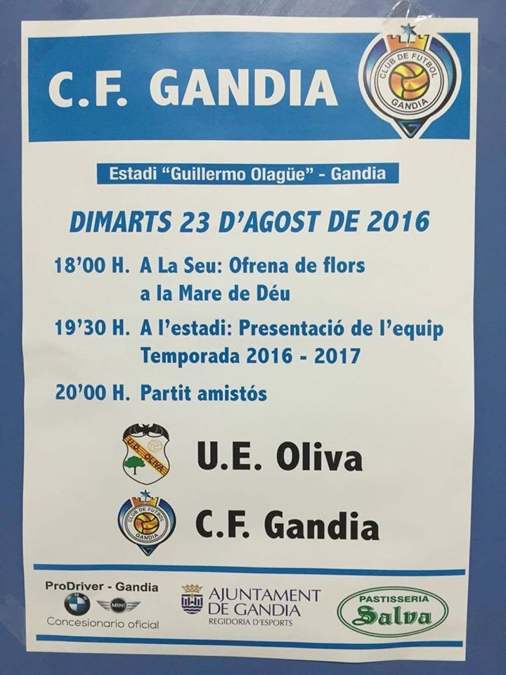 El Club de Futbol Gandia se enfrenta a la U.E Oliva en su presentación