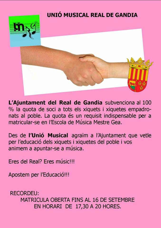 El Real de Gandia destina 10.000 euros a subvencionar la escuela de música